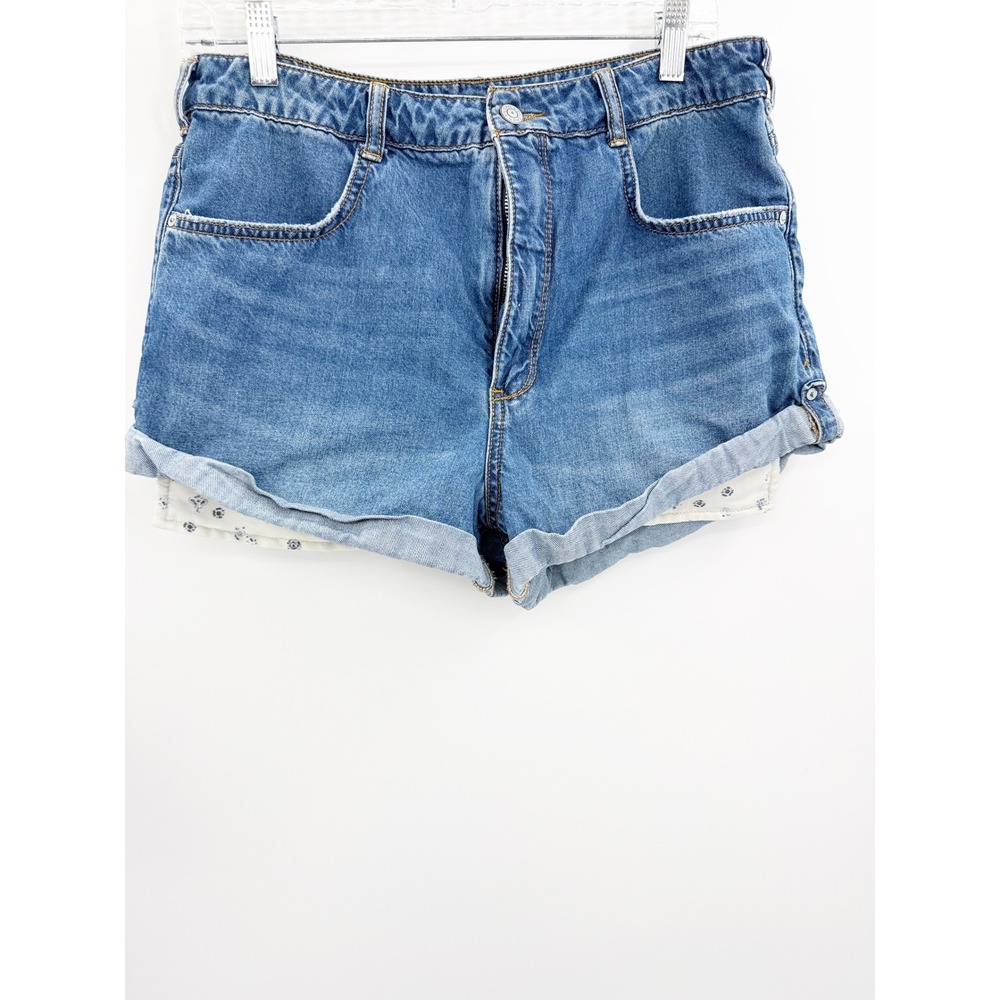 Pilcro Denim Shorts Blue Rolled Cuff Floral Pocket Size 30